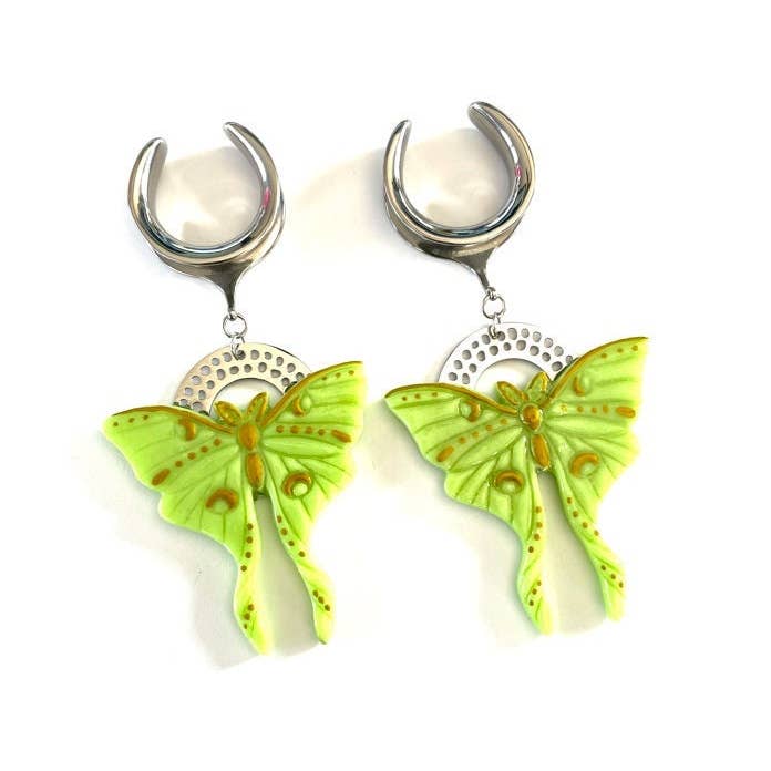 Luna Moth, oreillettes de 1 pouce (25 mm), vert citron pour la vente par Happy Gauges