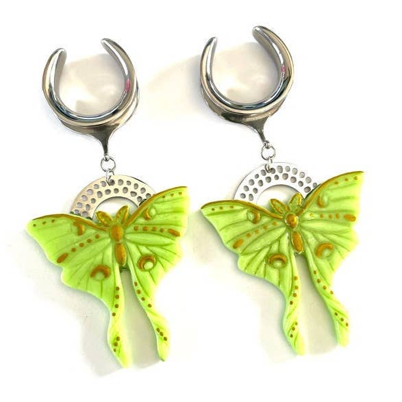 Luna Moth, oreillettes de 1 pouce (25 mm), vert citron pour la vente par Happy Gauges