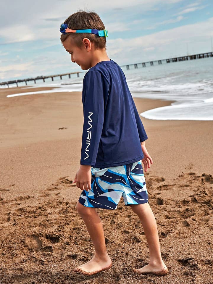 Camicie da bagno per ragazzi Lycra Navy T2451 per la vendita all'ingrosso da parte di Marina Swimwear