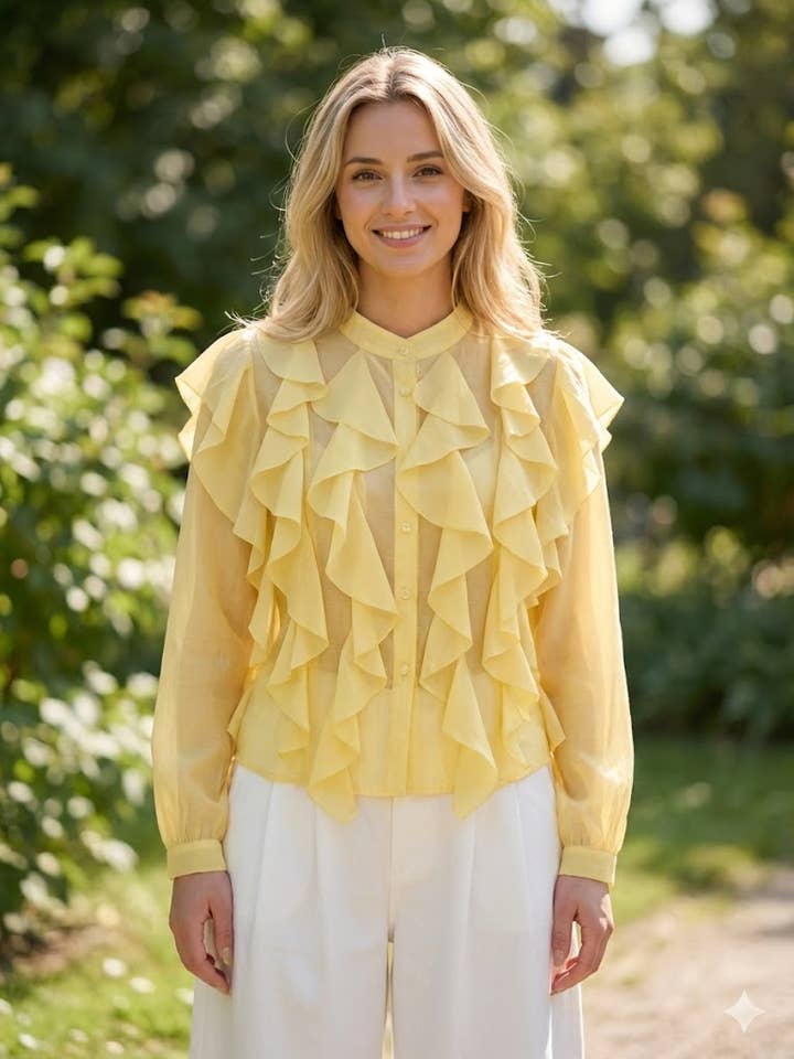 Retrobluse med rynker for engroshandel hos VICTORIA&ISAAC