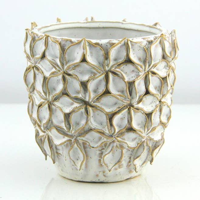 4.5" Tall - Lotus Ceramic Planter, White for wholesale by Galore Home