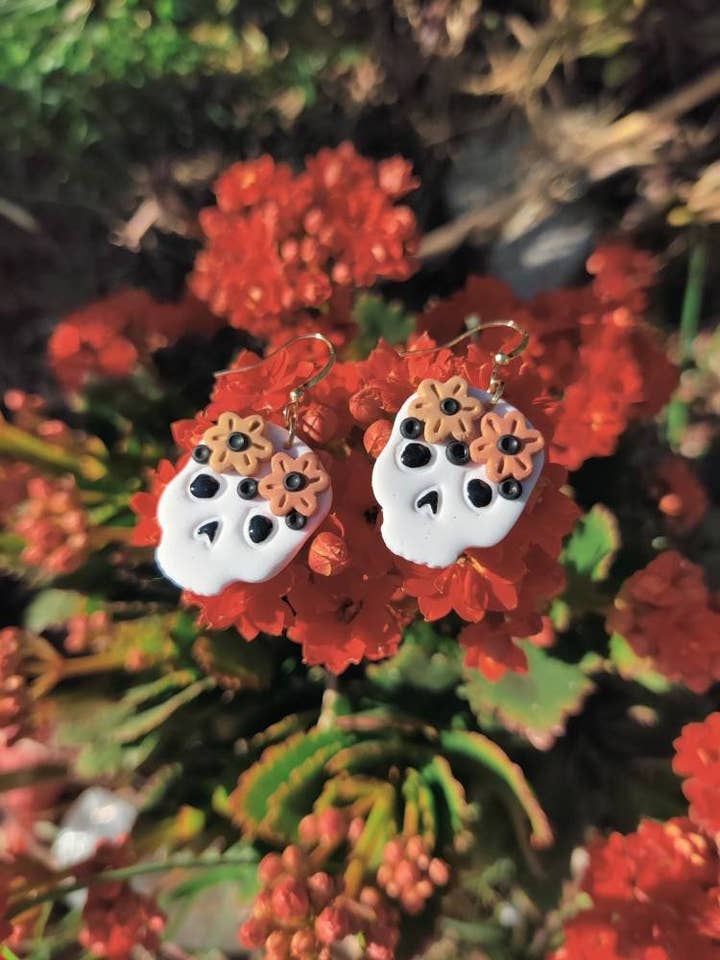 Spring Floral Calavera / Skull Dangles for wholesale by Sunflowercrafty