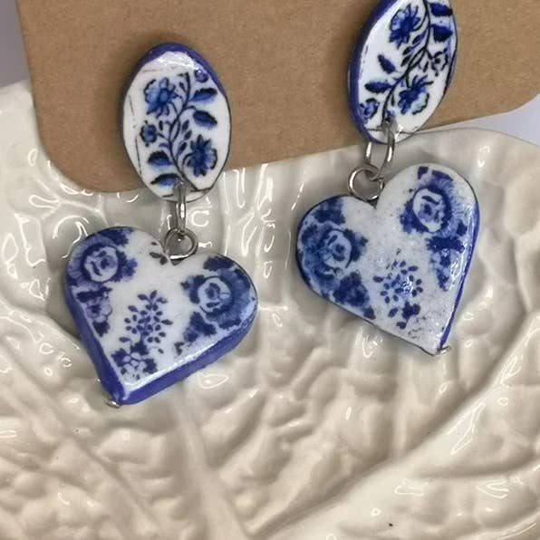 Vogue Heart Earrings, Heart Drop Earrings, Clip-on , Bohemian Polymer Clay Jewelry, Lightweight Jewelry, Women Gift for wholesale by LUSO TILES JEWELRY