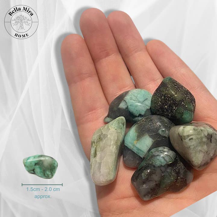 Emerald Tumbled Crystals 100gms With Info Cards for wholesale by BellaMira Home