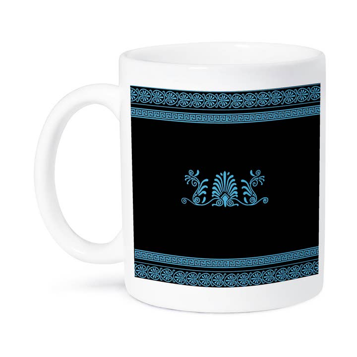 3dRose - Wholesale Coffee Mug - 3dRose, Blue and Black Ancient Greek Decorative Spirals and Palm Leaves - Classical Grecian Key, Mug8