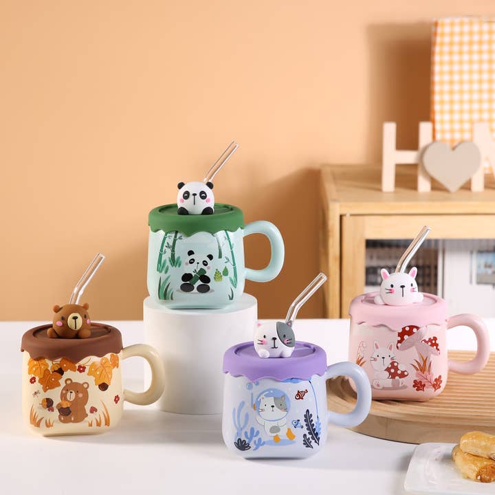 Urban Tokyo - Wholesale Coffee Mug - Bamboo Panda 13oz Mug With Lid and Straw