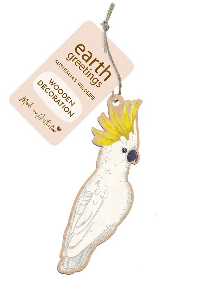 Holzdekoration - Gelbhaubenkakadu (6er-Pack) für den Großhandel von Earth Greetings