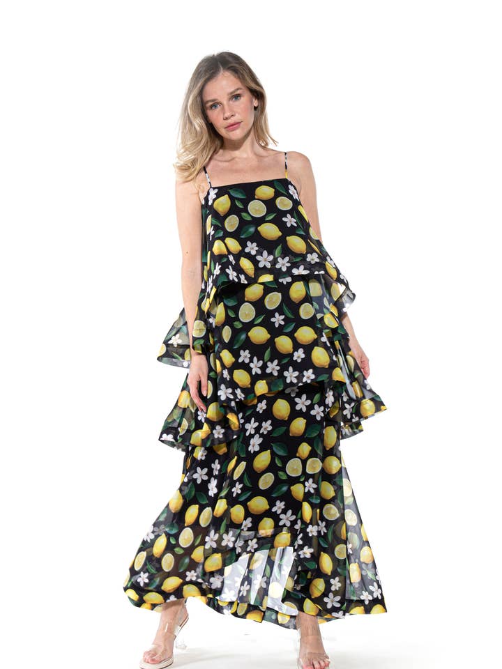 Citroenenbloesem Hoog-Laag Gelaagde Jurk voor wholesale door DUSTY ROSE