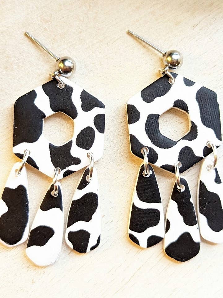 Cow Print Earrings | Animal Print Earrings | Polymer Clay Ea for wholesale by Nettie's Clayhouse