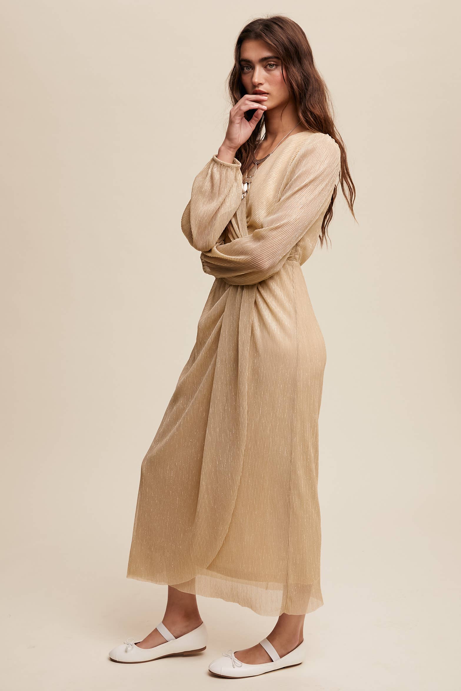 Listicle - Wholesale Jurk - Dames - Glanzende geplooide wikkel midi-jurk LD132234