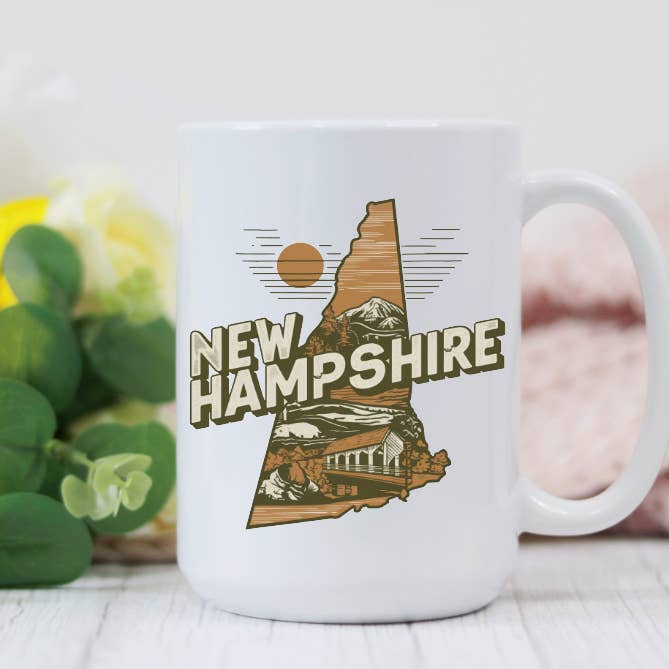 New Hampshire Vintage Retro State 15oz Coffee Mug for wholesale by Prairie Chicken Sticker Shop & Gifts
