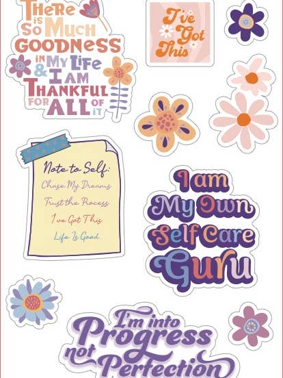 "Self Care" Positive Affirmation Clings for wholesale by Mood Food