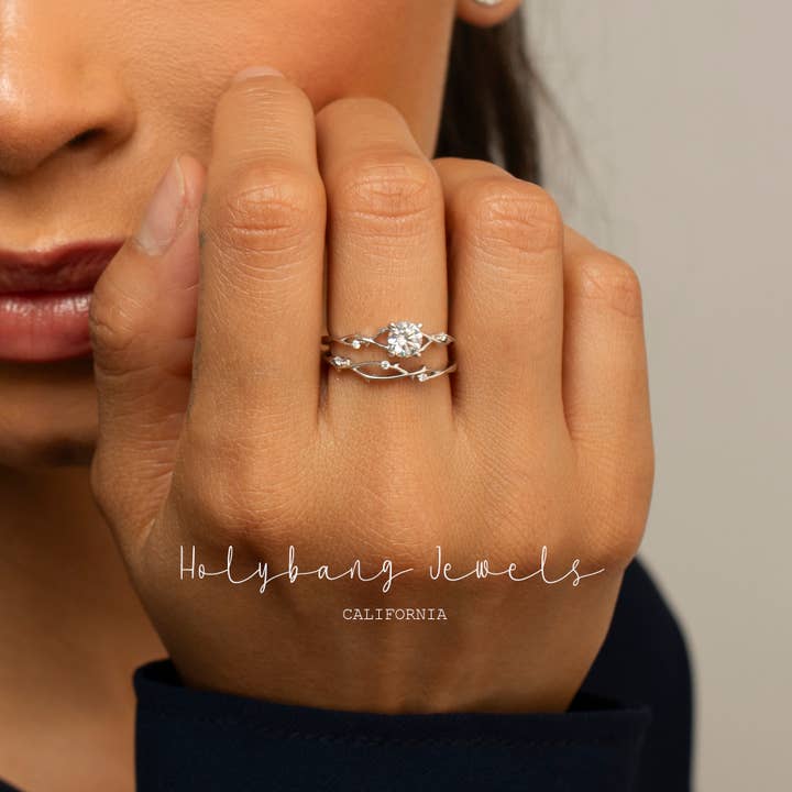 HolyBang Jewels - Vendita all'ingrosso Anelli multipietra - ANELLO CON FOGLIE SOLITARIE - SET DI 2 ANELLI4