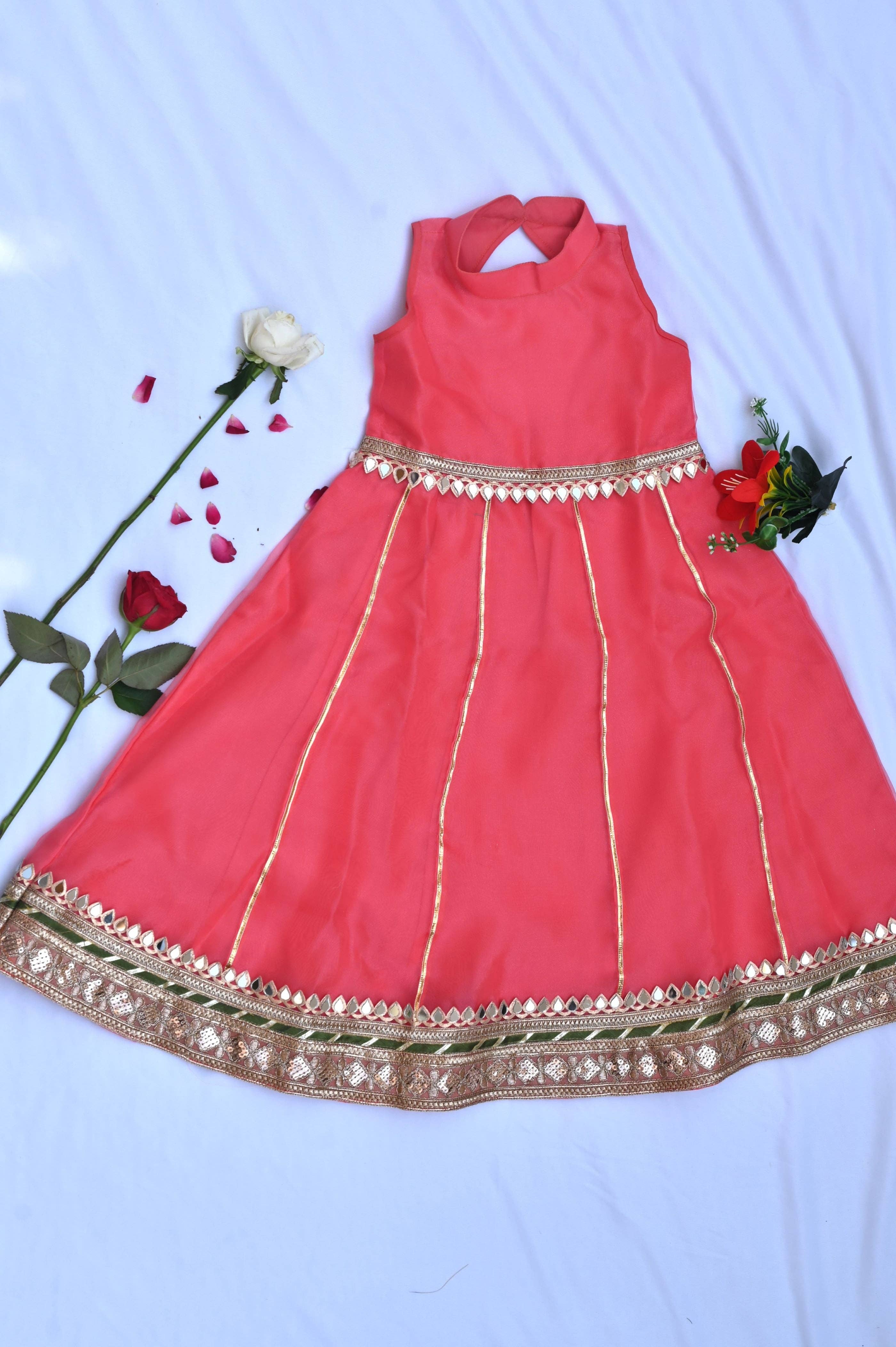 House of Amaya – wholesale Dress – Kids – Coral long dress for girls with green dupatta1