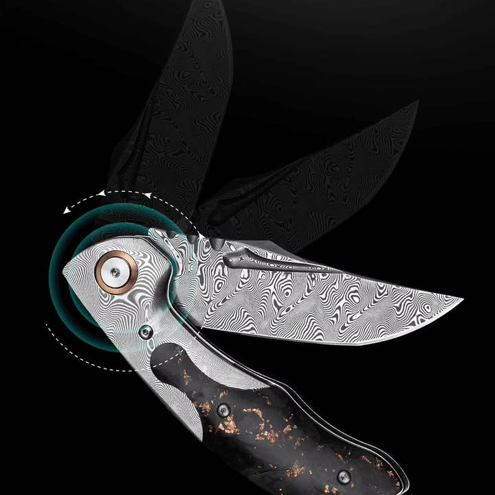 Shokunin USA - Wholesale Pocket Knife/Holder - Kronos Damascus Pocket Knife With Carbon Fiber Handle1