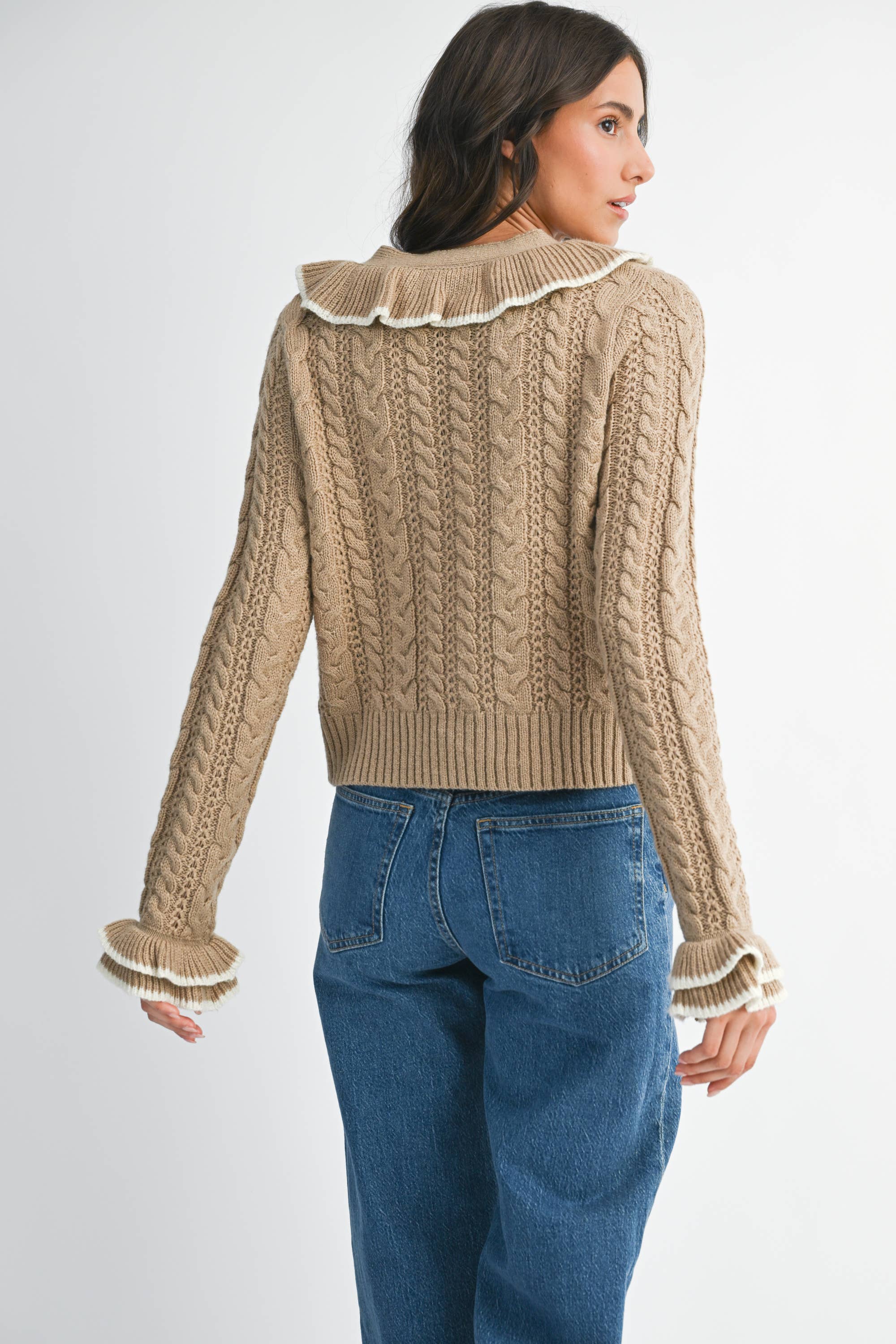 Camellia - Wholesale Cardigan - Women's - STYLIESH BLUE RUFFLED CARDIGAN23