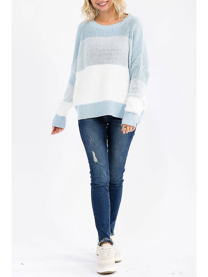 ROUSSEAU - Wholesale Knit Sweater - Women's - DETAILED SLEEVE COLORBLOCK KNIT PULLOVER SWEATER12