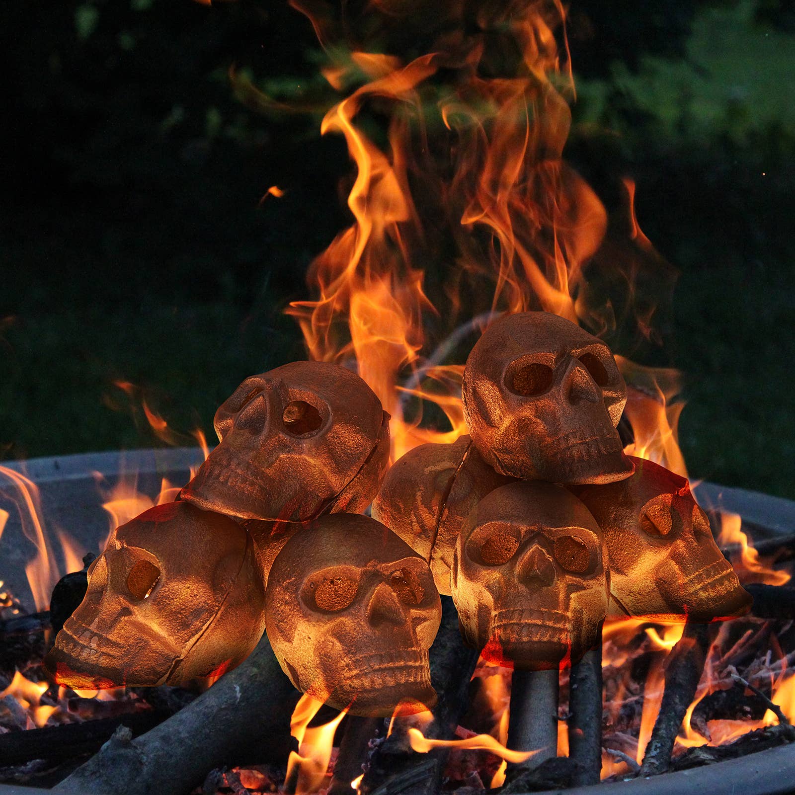 The Wine Savant /  Khen Glassware - Wholesale Fire Pit - Metal Fireproof Fire Pit Skulls | Set of 8 | Halloween, Fall4