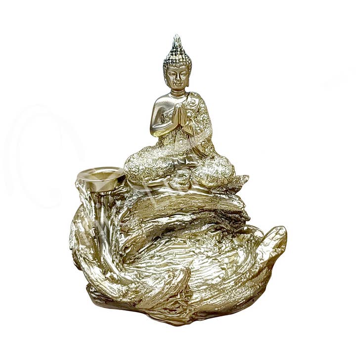 Oceanic Linkways Inc - Wholesale Incense Holder - CONE BURNER - BACKFLOW BUDDHA, GOLD 3.90"L X 4.30"H0