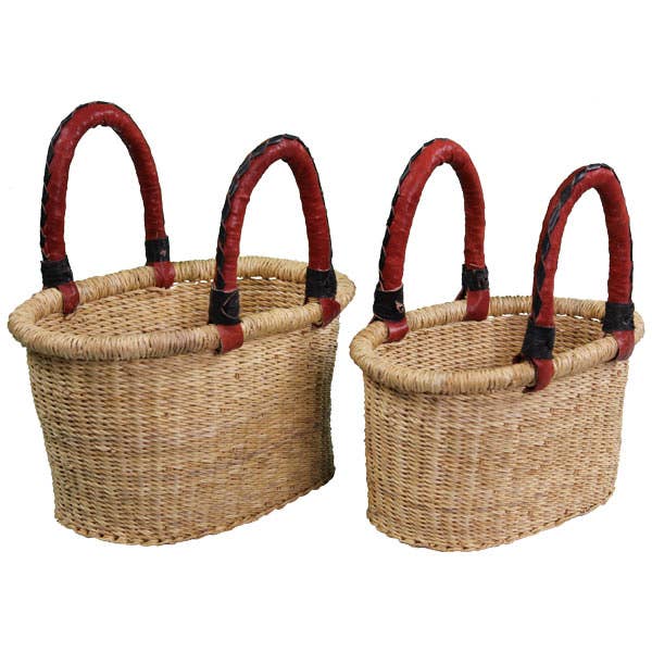 African Market Baskets - Vente Paniers - Paniers Bolga Africains : Petit Panier Ovale Naturel (G-141N)2