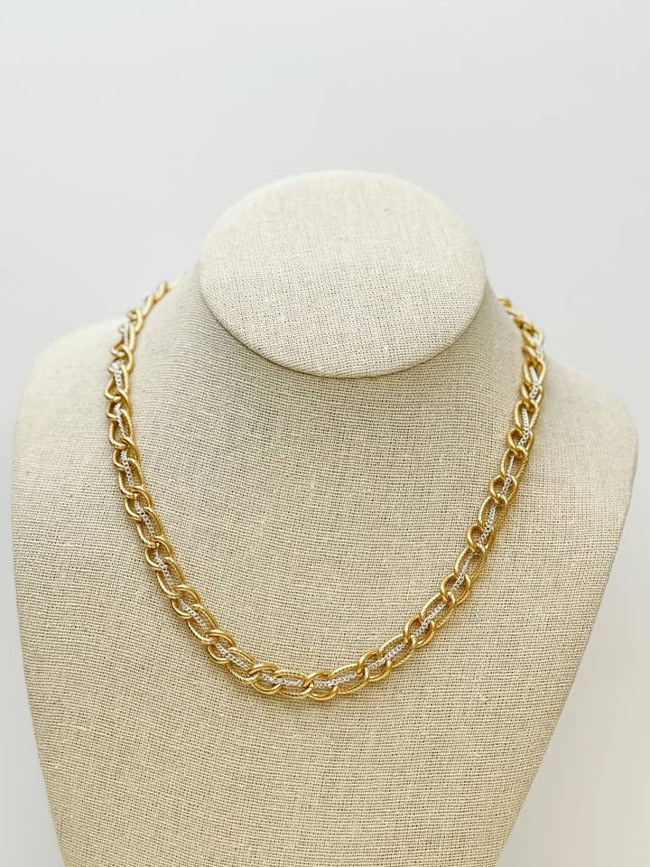 Two Tone Gold Plated Link Necklace for wholesale by Prep Obsessed Wholesale