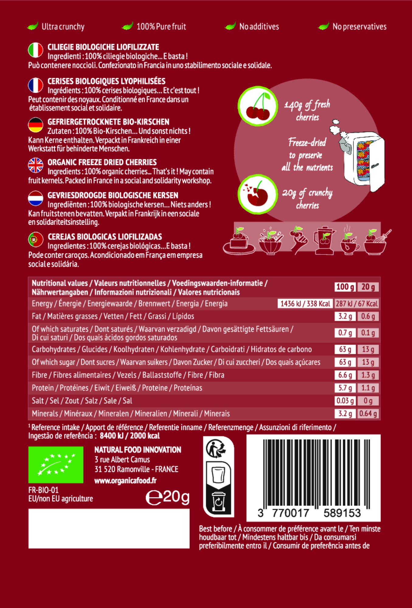 Organica - Wholesale Dried/Dehydrated Fruit - Organic freeze-dried cherries 100% pure fruit | Organica Food3