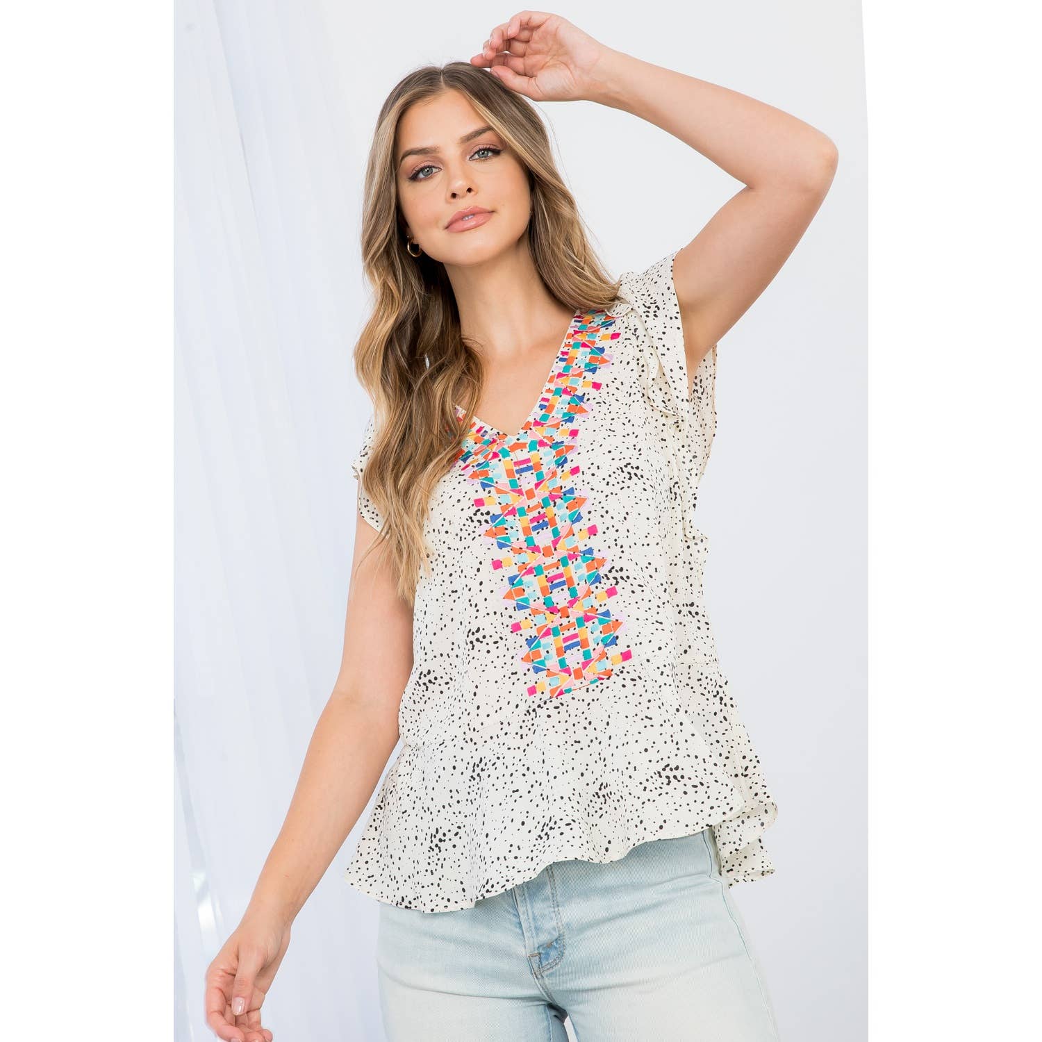 THML - Wholesale Blouse - Women's - Embroidered Flutter Sleeve Blouse19