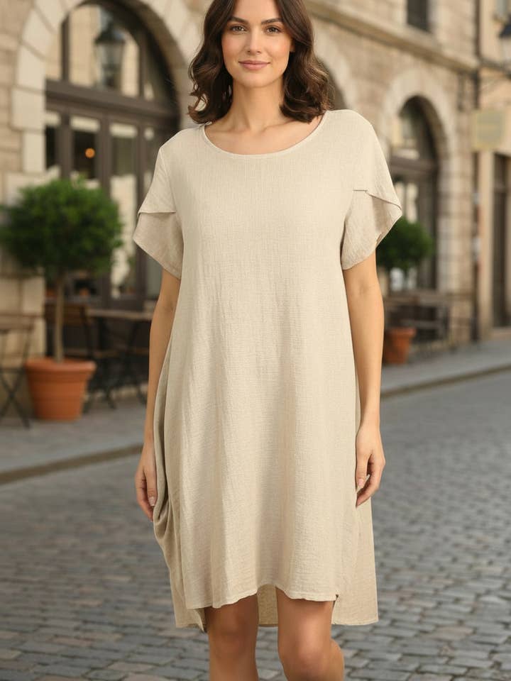 Short-sleeve dress in linen and cotton LEL-R10337 for wholesale by ORNELLA PARIS