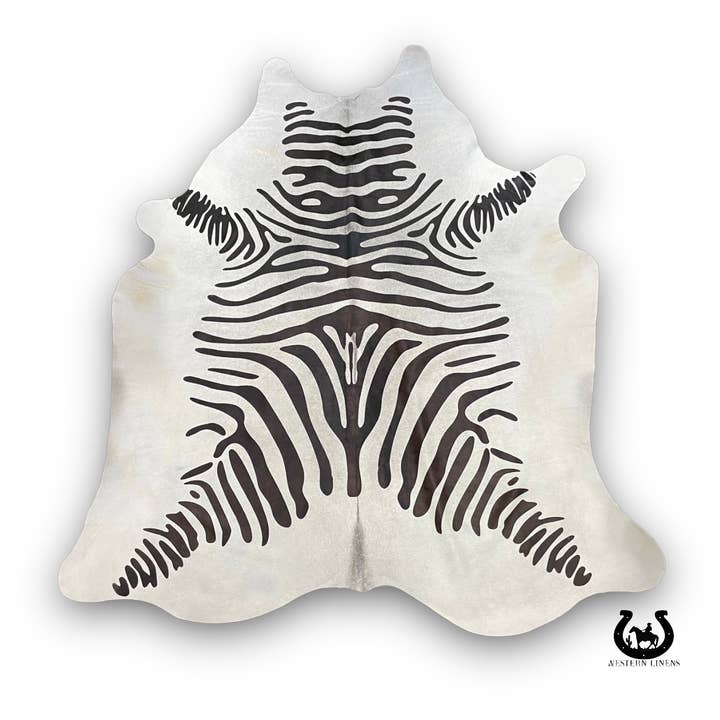 Zebra on Grey Cowhide Rug for wholesale by Western Linens