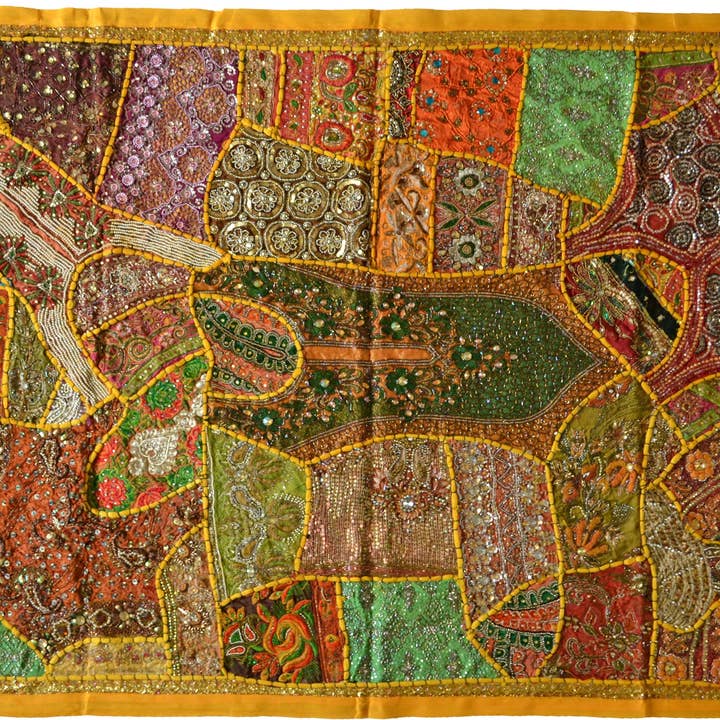 Tapestry Yellow Wall Hanging Recycled Vintage Sari for wholesale by Designs Emporium