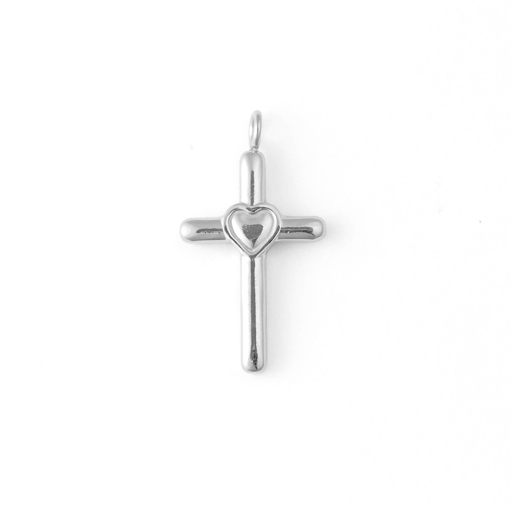 WJW - Wholesale Individual Charm/Pendant - 18K Gold PVD Stainless Steel Heart in Cross Charm3