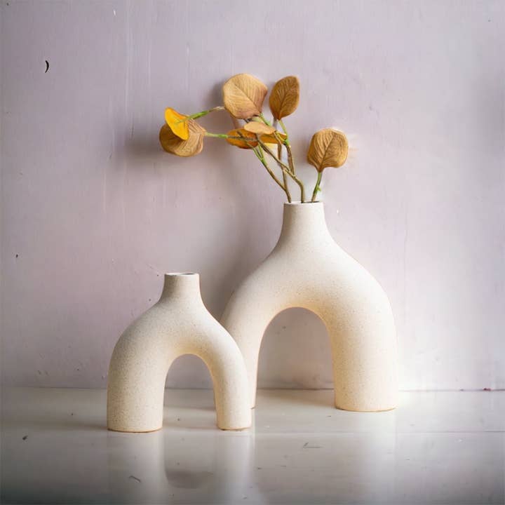 Interiors and Art - Wholesale Vase - Nordic set of 2, u-shaped natural unglazed art ceramic vases