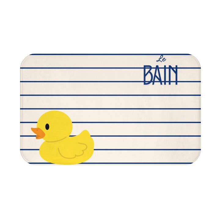 Rubber Duck Bath Mat – Cute 'Le Bain' Striped Bathroom Rug for Kids & Nursery for wholesale by MARA Style
