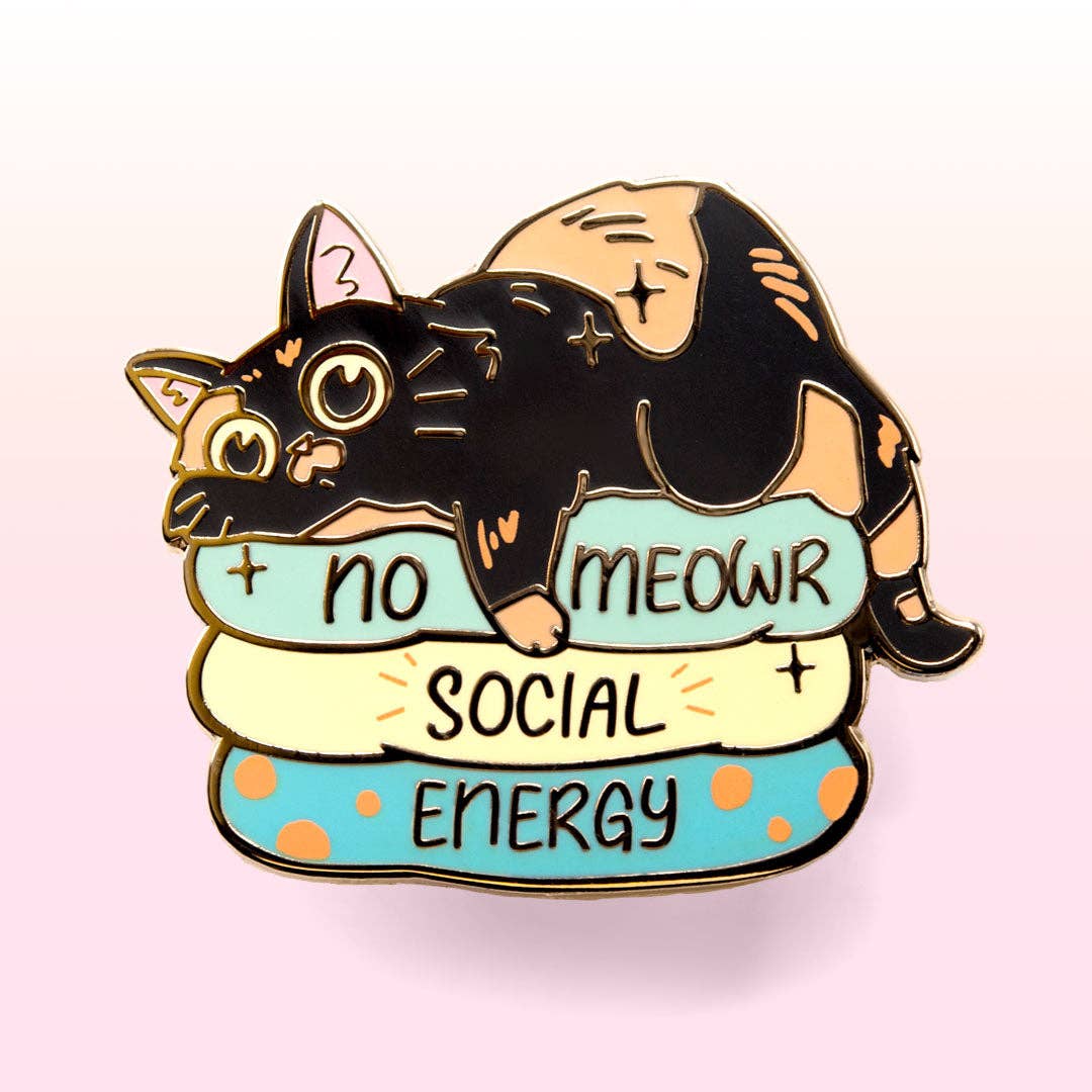 Flair Fighter - Wholesale Lapel Pin/Button - No Meowr Social Energy (Tortoiseshell Cat) Enamel Pin6