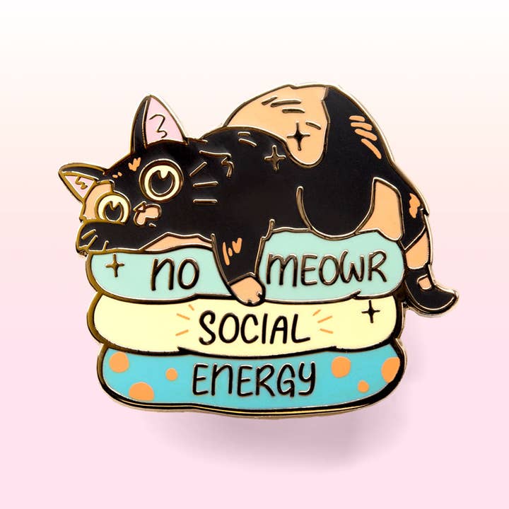 Flair Fighter - Wholesale Lapel Pin/Button - No Meowr Social Energy (Tortoiseshell Cat) Enamel Pin6