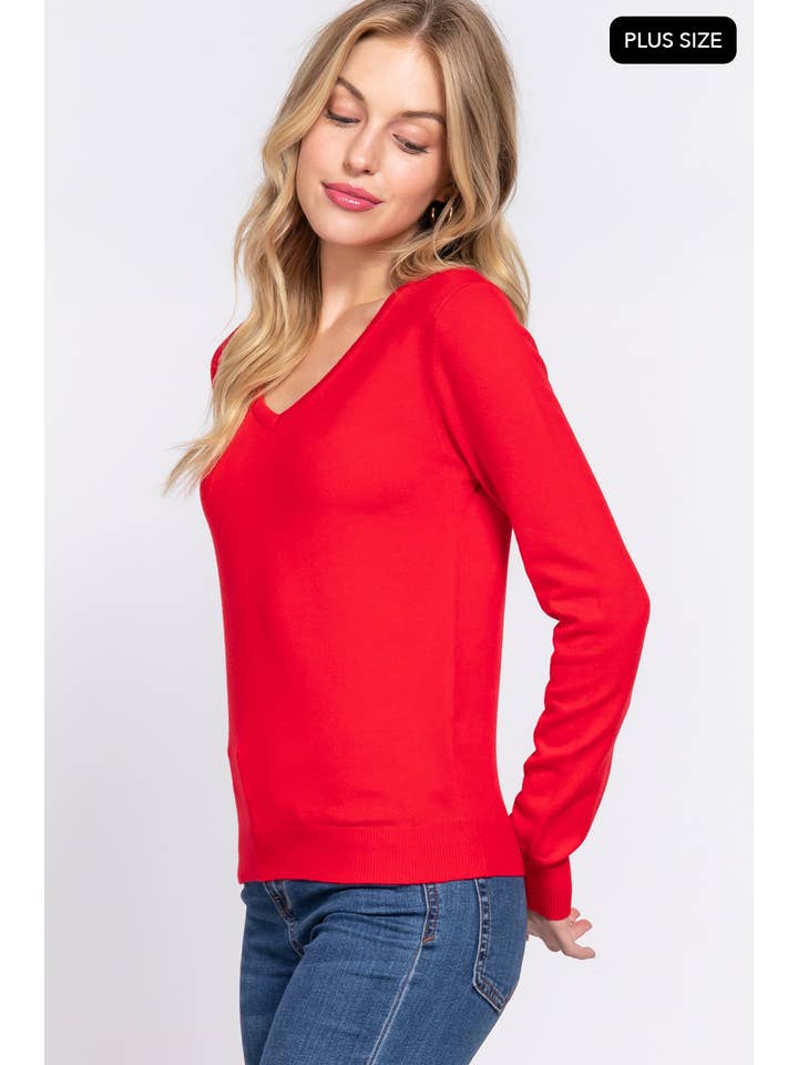 Active Basic | Active USA – Großhandel Strickpullover – Damen – Basic-Pullover mit V-Ausschnitt und langen Ärmeln in Übergröße23