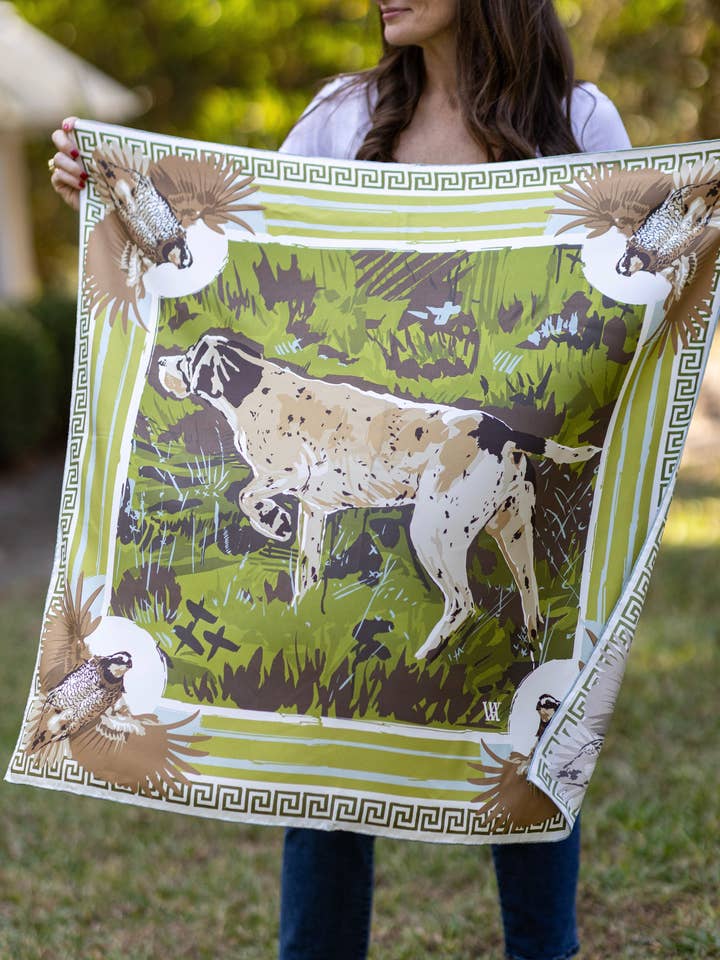 Olive Pointing Strong - Double-Sided Silk Scarf for wholesale by Austin Williams Art