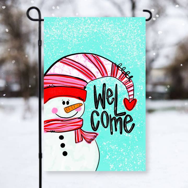 Welcome Heart Snowman Garden Flag for wholesale by Baxter & Me