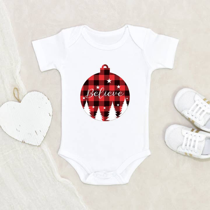 NewBabyWishes - Vente Body (sans pieds) – bébé - Combinaison à carreaux Red Buffalo - Combinaison pour bébé Believe Christmas
