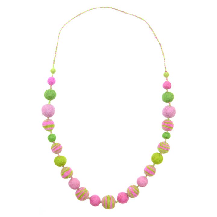 Erik & Mike - Wholesale Beaded/Pearl Necklace - Wool Felt Necklace hand felted Jupiter in Pink Lime