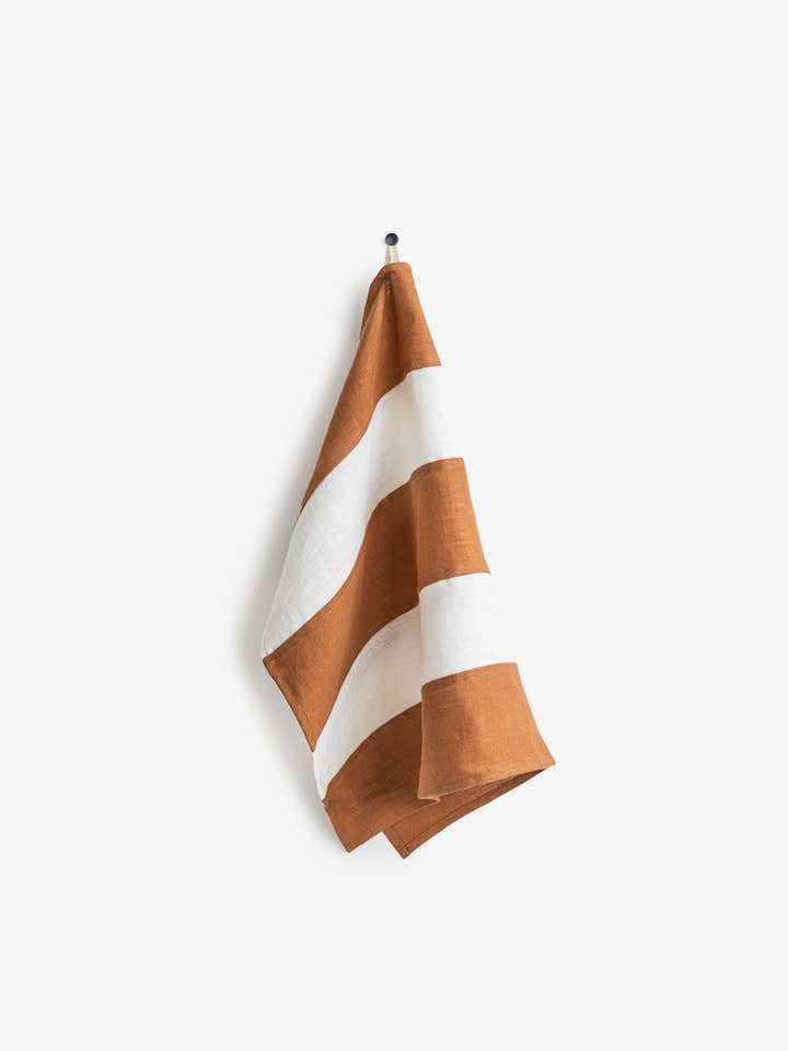 Striped linen tea towel in Cinnamon | Zero-waste | Kitchen for wholesale by MagicLinen (We handle U.S. import procedures for you)