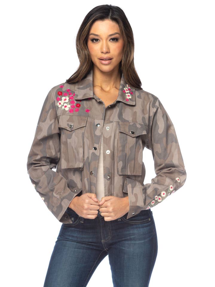 Moss Ozia Camo Embroidered Jacket for wholesale by Tolani