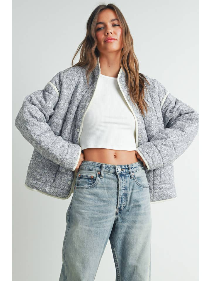 BUTTERMELON - Wholesale Puffer Jacket - Women's - FLOAR QUILTED JACKET WITH LIGHTWEIGHT BOHO PRINT - BMJ75145