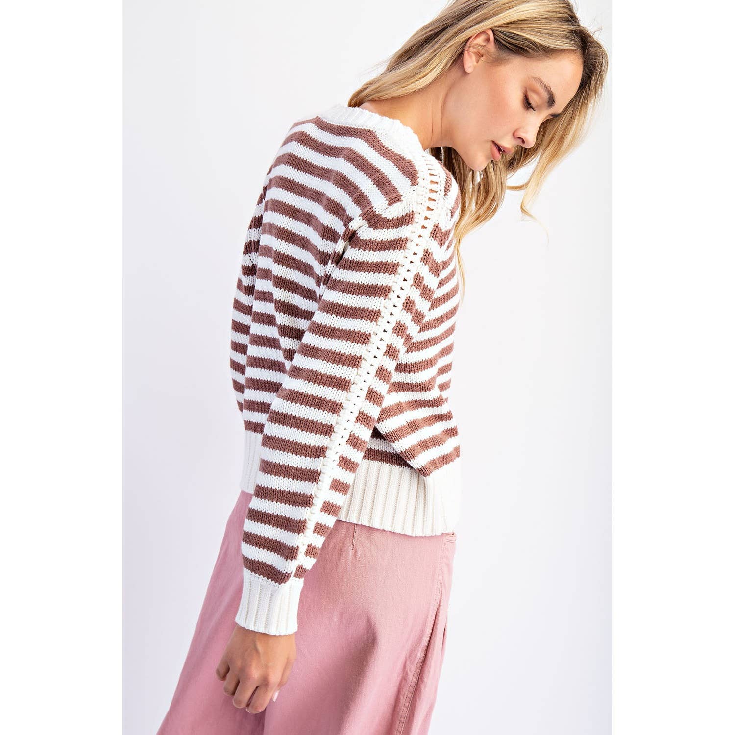 COTIERRA - Vente Pull en maille – femme - PULL RAYÉ À COL ROND16