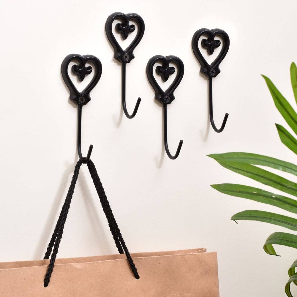 4 Piece Iron Heart Dry Wall Hooks Black for wholesale on Faire1
