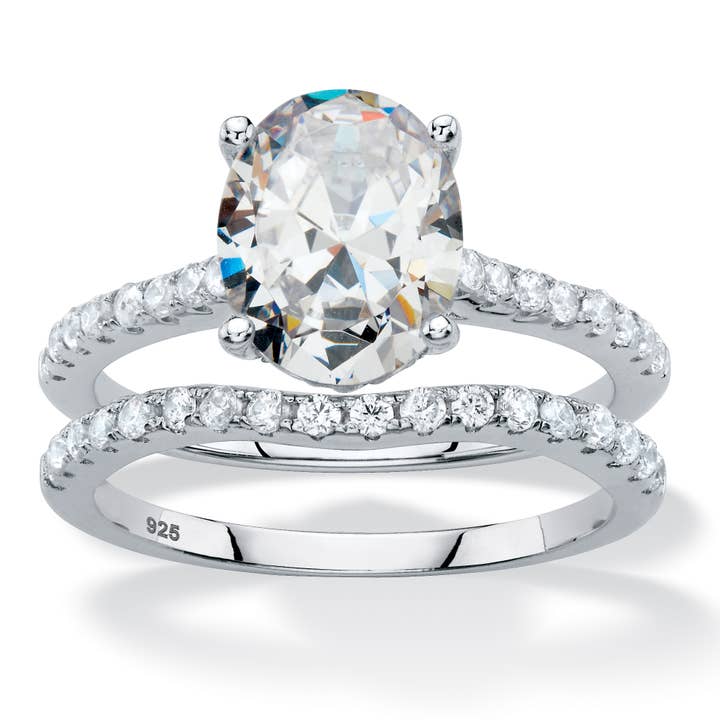 2.90 TCW Oval CZ Bridal Ring Set in Platinum-Plated Silver for wholesale by PalmBeach Jewelry