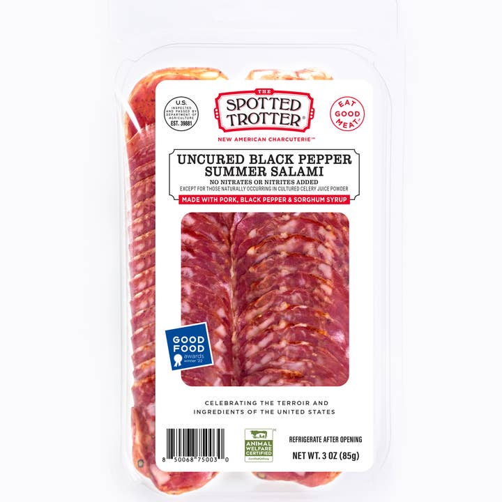 Uncured Black Pepper Summer Salami for wholesale by The Spotted Trotter