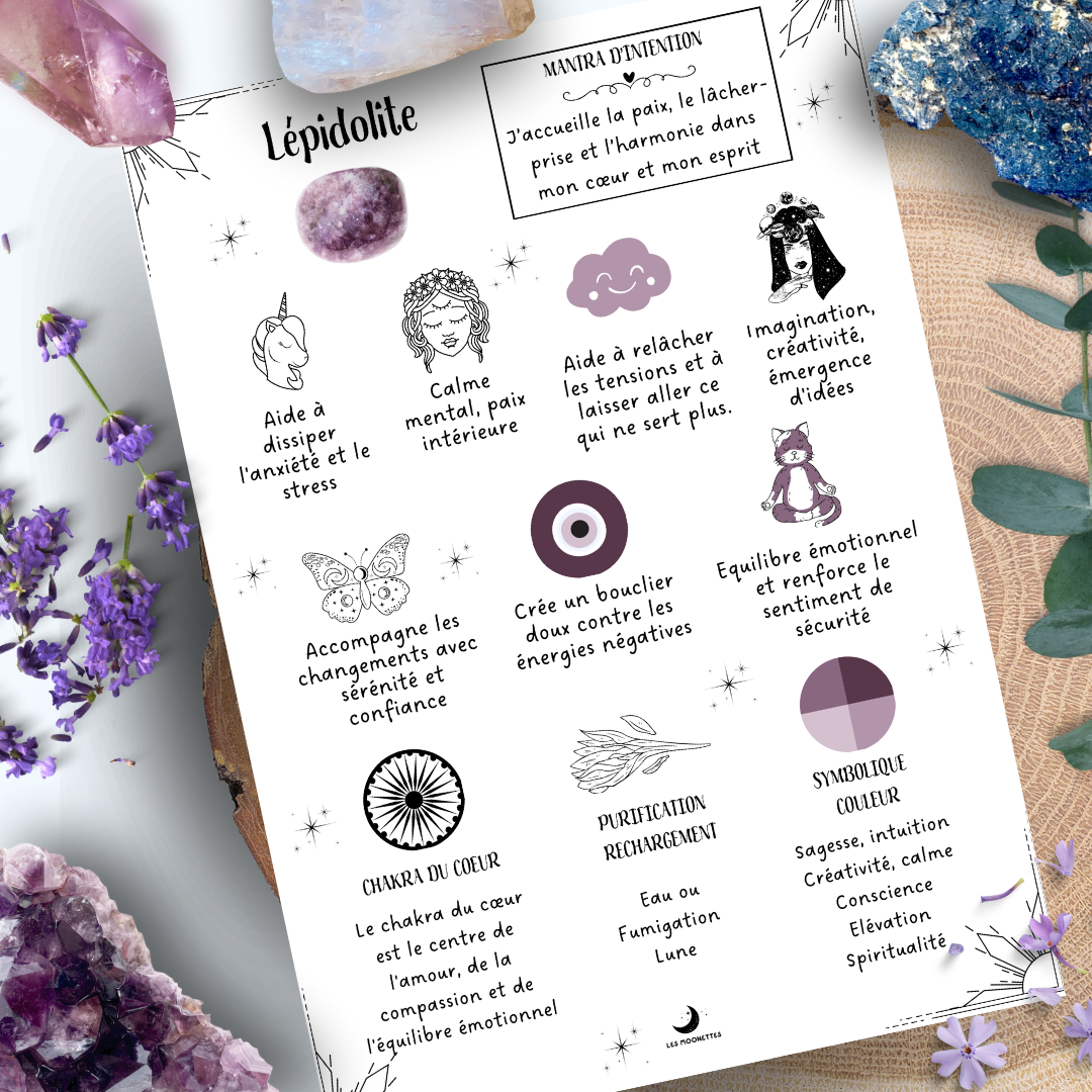 Les Moonettes - Wholesale Stationery/Notecard Set - 100 lithotherapy cards in a cotton pouch1