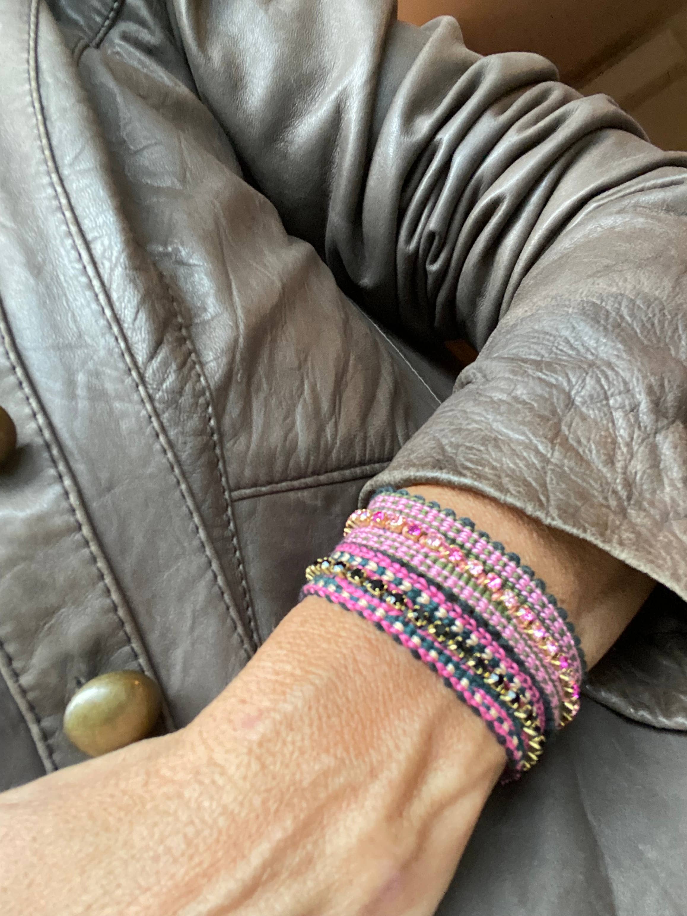 Tezeè - Wholesale Beaded Bracelet - Ikat fabric bracelet with rhinestones12