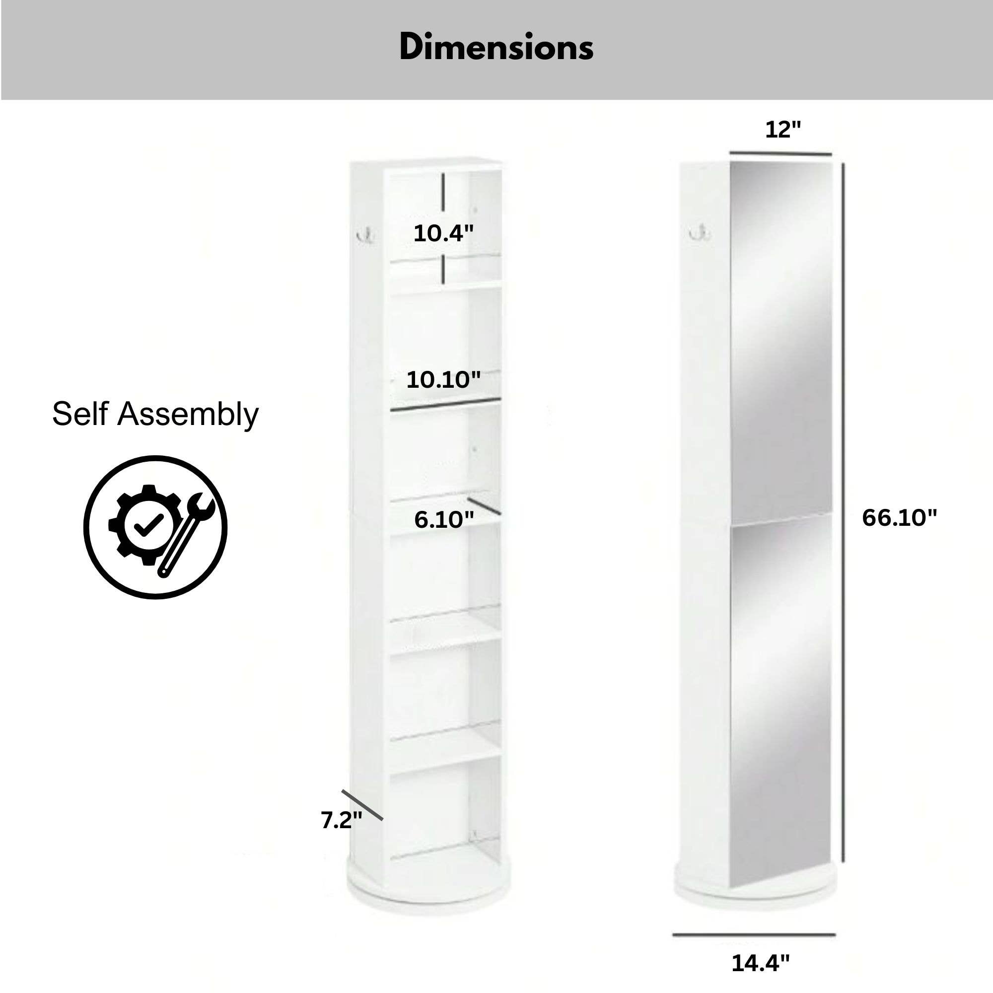 Rotating Mirror Cabinet with Shelves – White for wholesale on Faire5